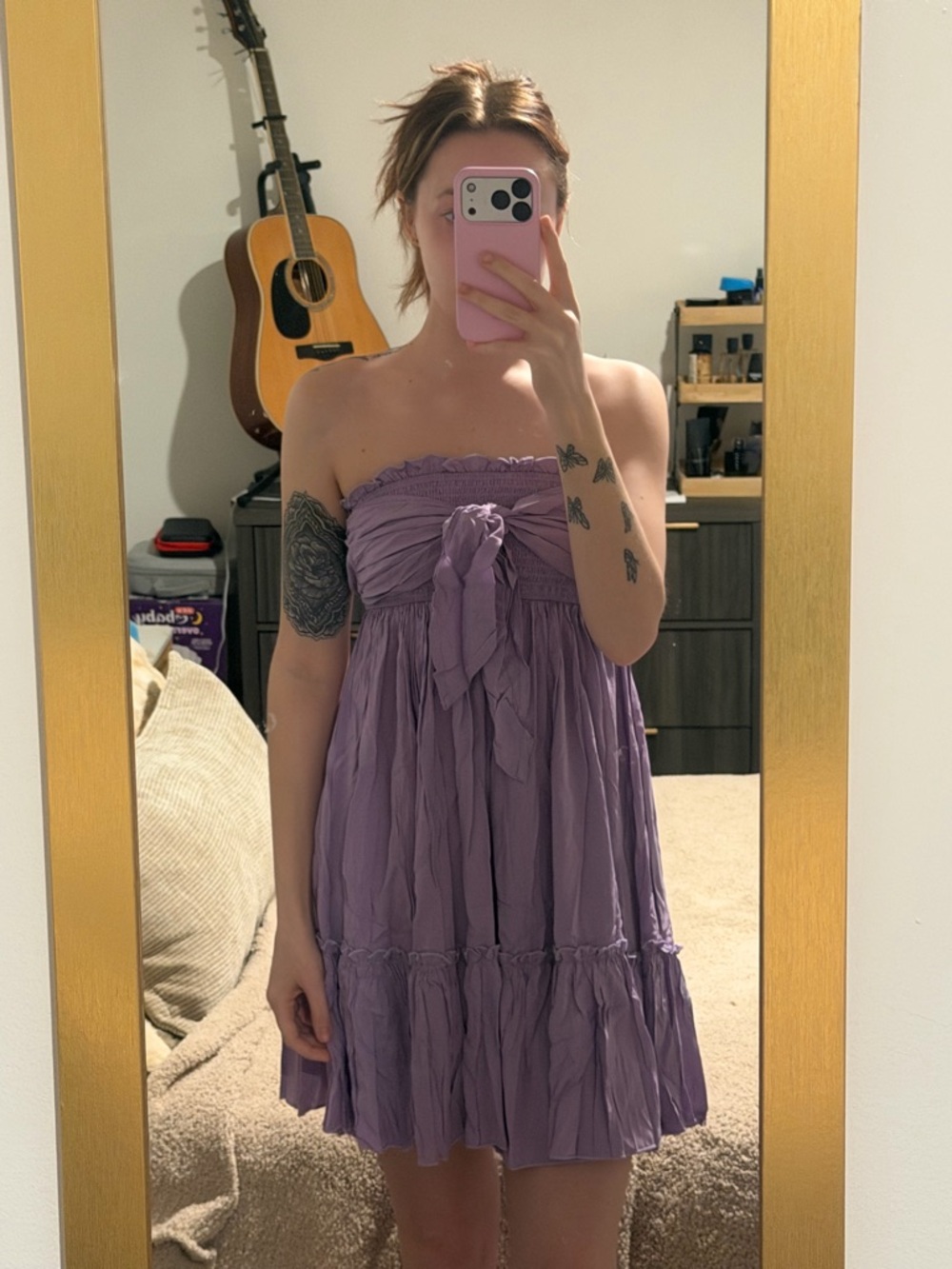 Amazon Lavender Strapless Tie-Front Tiered Summer Dress